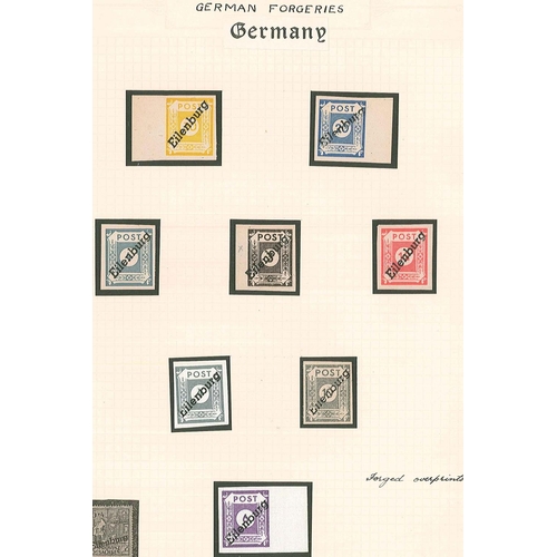 201 - Germany; Forgeries; seln. of fake post-war overprints of Dessau (17), and Eilenburg (20), plus copy ... 