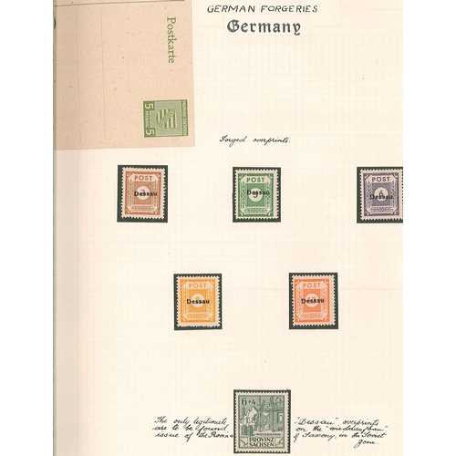 201 - Germany; Forgeries; seln. of fake post-war overprints of Dessau (17), and Eilenburg (20), plus copy ... 