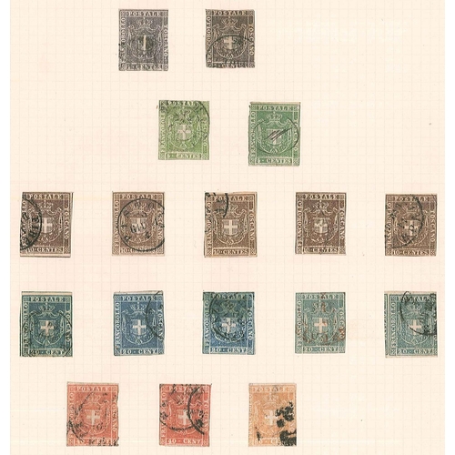 243 - Italian States; Tuscany; used selection on two pages comprising 1851-52 1c (4), 2c (4), 4c (3), 6c (... 