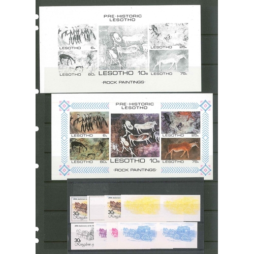 258 - Lesotho; 1983 Rock Paintings m.s. in imperf. progressive proof of 6 sheets. Also 1984 Mail Coaches 3... 