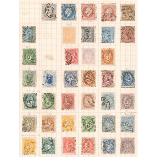 279 - Norway; 1856-1943 small mainly used lot on four old pages. Includes 1856-60 Oscar 3sk-8sk mixed u., ... 