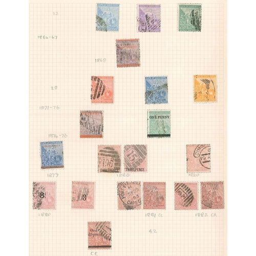 288 - South Africa; Cape of Good Hope; mainly used range on four pages with a dozen triangulars (3 x 1d, 3... 