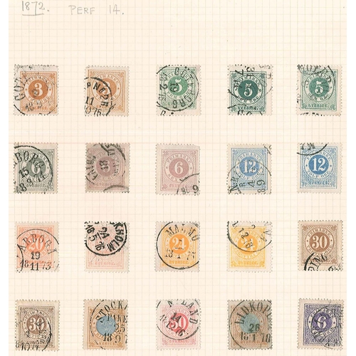 296 - Sweden; 1858-1936 mainly used on pages, with 1858-72 Arms set (6), 1872-79 values to 1r in both perf... 