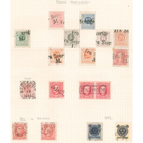 296 - Sweden; 1858-1936 mainly used on pages, with 1858-72 Arms set (6), 1872-79 values to 1r in both perf... 