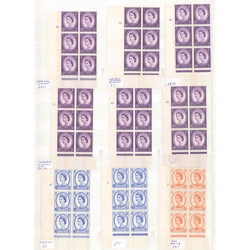 335 - UK; 1960-67 Wilding phosphor issue selection of values 1d to 1/- all in u.m. cylinder blocks of six,... 