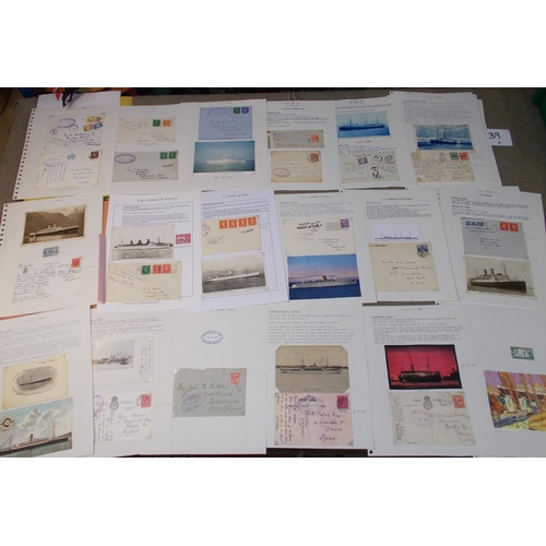 39 - Covers; Shipping; file box of Royal Mail Lines, P & O, Canadian Pacific, etc. written-up on pages co... 