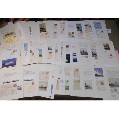 39 - Covers; Shipping; file box of Royal Mail Lines, P & O, Canadian Pacific, etc. written-up on pages co... 