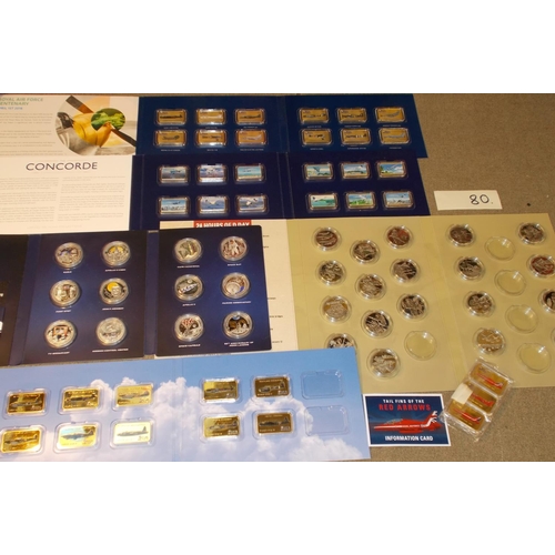 80 - Coins; selection of modern commercial base metal sets - Concorde (12 ingots), Moon Landing (12 coins... 