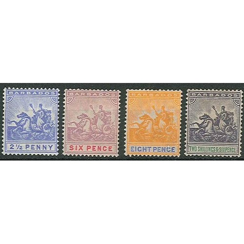 176 - Barbados; 1905 wmk. MCA 2½d, 6d, 8d, and 2/6 m.m., SG 139-144 cat.£248.