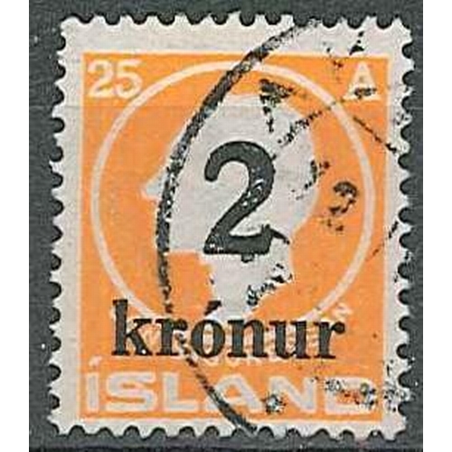 420 - Iceland; 1921-30 2k on 25a surcharge fine postally used, SG 147 cat.£130.