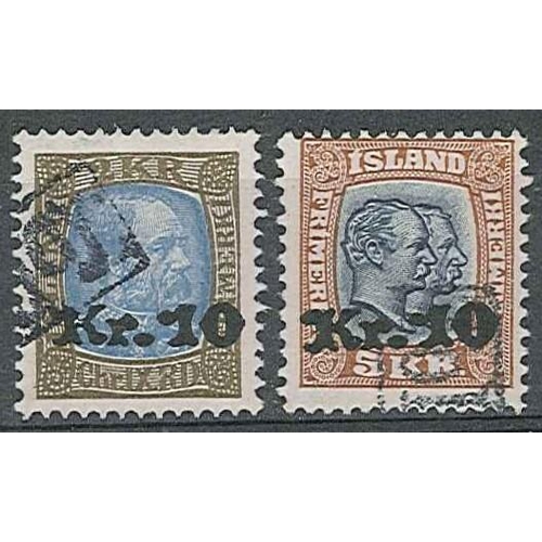 422 - Iceland; 1921-30 10k on 2k, and 10k on 5k, both fine with TOLLUR cancels (fiscal), SG 150-150a, cat.... 