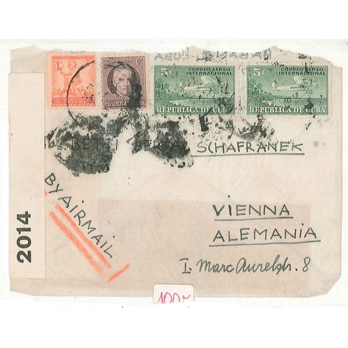 227 - Cuba; WW2 airmail cover to Vienna, with British and German censors. A bit messy.