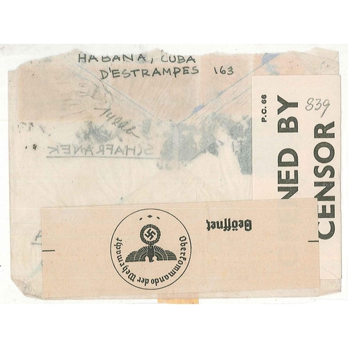 227 - Cuba; WW2 airmail cover to Vienna, with British and German censors. A bit messy.