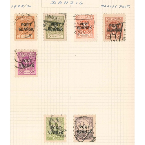 260 - Danzig; Forgeries; two pages of fake 1925-30 PORT GDAŃSK overprints on Polish stamps. (19)