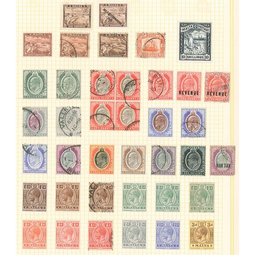 535 - Malta; 1882-1927 majority used on three pages with numerous useful e.g. 1886 5/- g.u., 1899-1901 10/... 