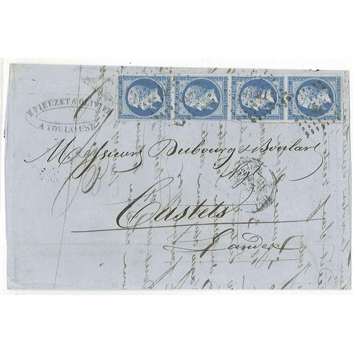 314 - France; 1861 cover Toulouse to Castets with vertical 4-strip of 1853-61 20c.