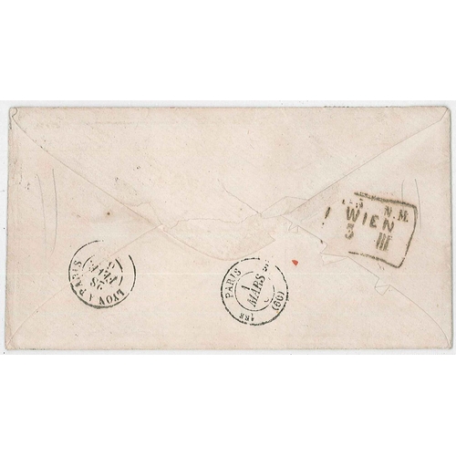 315 - France; 1865 cover Lyon to Vienna with 1862 20c and 40c cancelled 