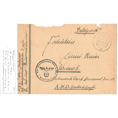 339 - Germany; Covers; 1942 (18 Mar.) feldpost cover from Wiener Naustadt (Austria) to Vienna with blind c... 