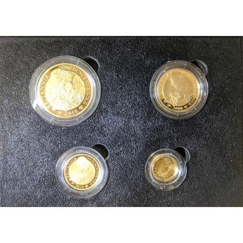 87 - United Kingdom; Gold Coins; 2010 gold Britannia proof set of four coins (ounce, half ounce, quarter ... 