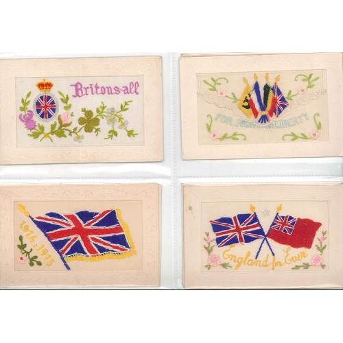 108 - Postcards; Silks; album with collection of First World War silk cards - mainly the more standard sen... 