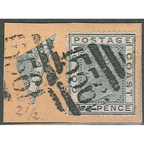 215 - Gold Coast; 1884-91 small piece with quartered 2d grey (for use as ½d) alongside complete 2d grey, b... 