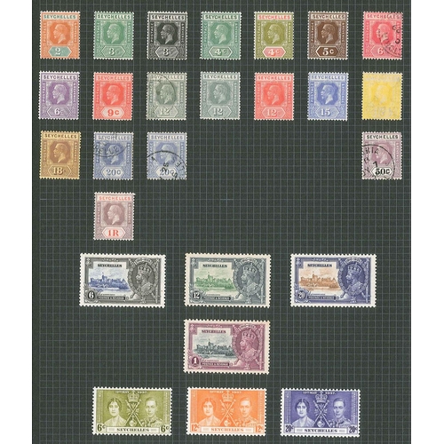 285 - Seychelles; 1890-1949 mainly m.m. colln. on a few pages comprising QV (22), KE7 (14), KG5 (34), and ... 