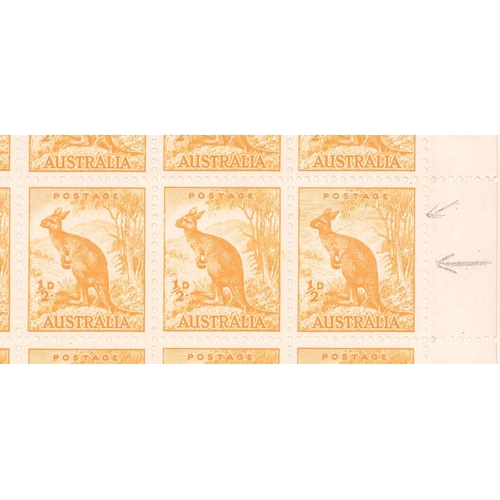 153 - Australia; 1948-56 ½d  Kangaroo complete pane of 80, one with the 