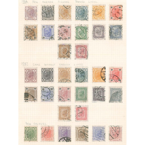 124 - Austria; 1850-1937 mainly used colln. on old pages with much of interest. Includes 1850-54 seln. of ... 