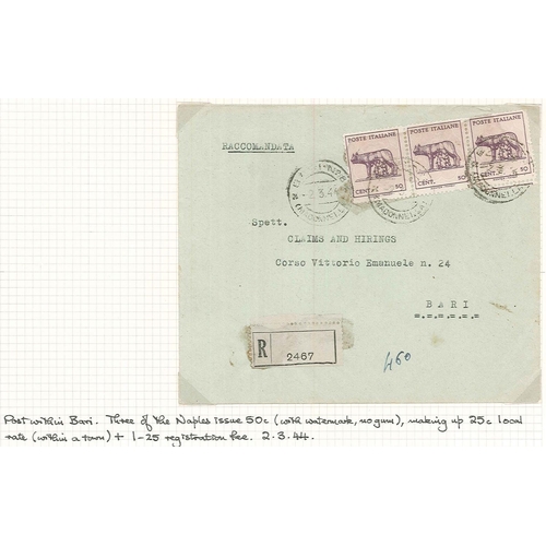 252 - Italy; 1944-45 small study comprising covers showing different stamp usages during Allied advance th... 