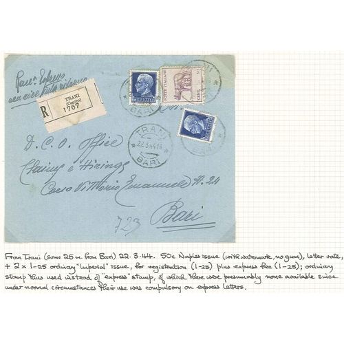 252 - Italy; 1944-45 small study comprising covers showing different stamp usages during Allied advance th... 