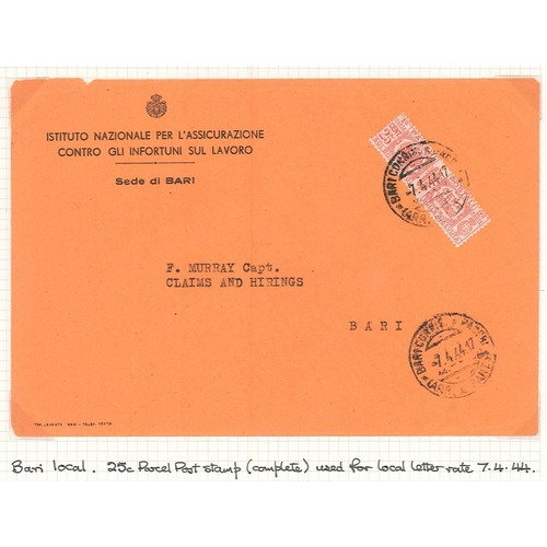 252 - Italy; 1944-45 small study comprising covers showing different stamp usages during Allied advance th... 