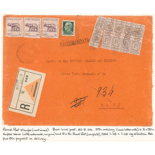 252 - Italy; 1944-45 small study comprising covers showing different stamp usages during Allied advance th... 