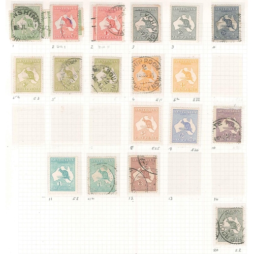 139 - Australia; 1913-36 m. & u. mix of Kangaroos on three pages inc. 1913-14 5d l.m.m., 6d l.m.m., 1/- he... 