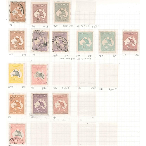 139 - Australia; 1913-36 m. & u. mix of Kangaroos on three pages inc. 1913-14 5d l.m.m., 6d l.m.m., 1/- he... 