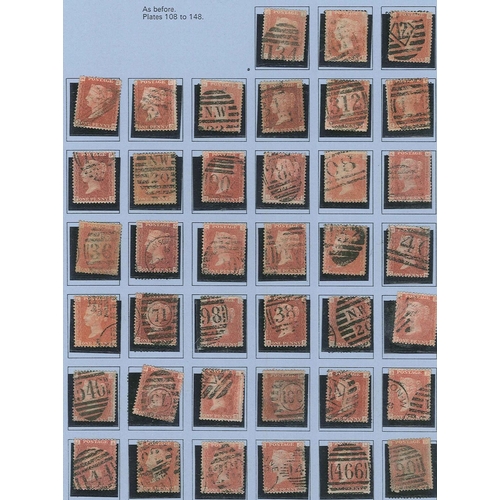 366 - UK; 1864-79 Penny Red Plates collection of 150 different (missing 77, 223) used on pages, mainly sou... 