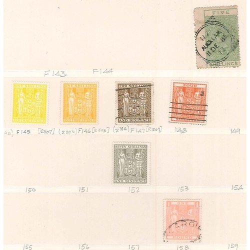 280 - New Zealand; Postal Fiscals; 1882-c.1985 mainly used on a few pages with some better e.g. 1931-40 7/... 