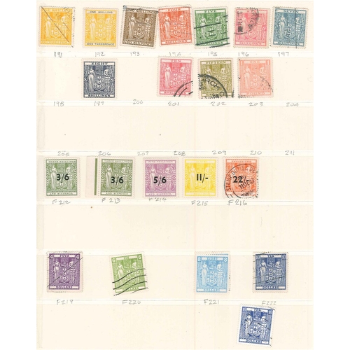 280 - New Zealand; Postal Fiscals; 1882-c.1985 mainly used on a few pages with some better e.g. 1931-40 7/... 