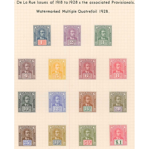 318 - Sarawak; 1918-49 m.m. on pages comprising 1918 set (12 + 4 shades + unissued 1c, the 25c with short ... 