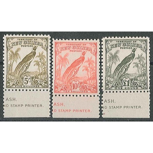 262 - New Guinea; 1932-34 Bird of Paradise (no dates) 5/-, 10/-, and £1 u.m. lower marginal (hinged on mar... 