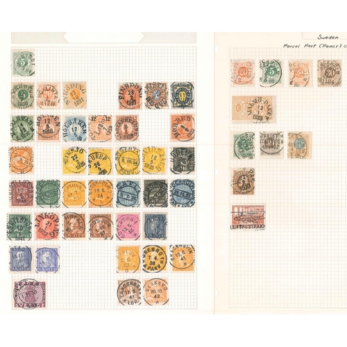 334 - Sweden; 1858 to approx. 1920s used range on pages apparently collected for shades or postmarks. Incl... 