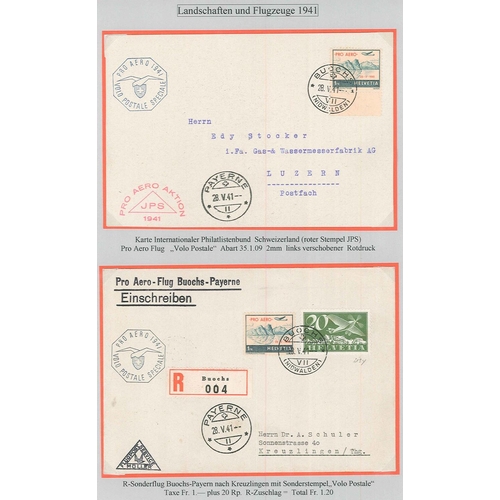 345 - Switzerland; 1941 Pro Aero 1f selection of five flight covers - {a} with single stamp cancelled Buoc... 