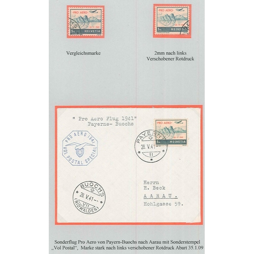 345 - Switzerland; 1941 Pro Aero 1f selection of five flight covers - {a} with single stamp cancelled Buoc... 