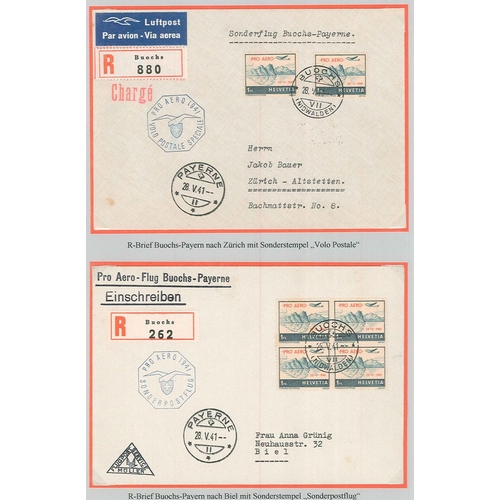 345 - Switzerland; 1941 Pro Aero 1f selection of five flight covers - {a} with single stamp cancelled Buoc... 