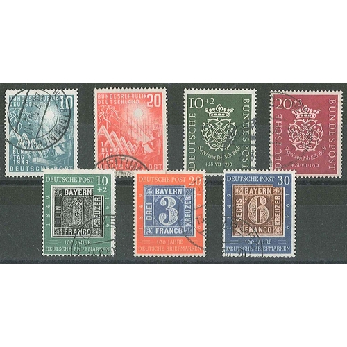 214 - Germany; West Germany; 1949 Parliament, Stamp Centenary, and Bach sets fine used, cat.£375.