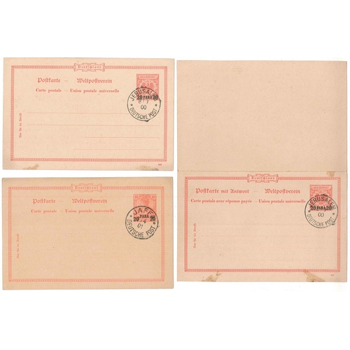 228 - German Post Offices in Turkish Empire; 1899 20pa card, 20pa+20pa reply card (outward part only cance... 