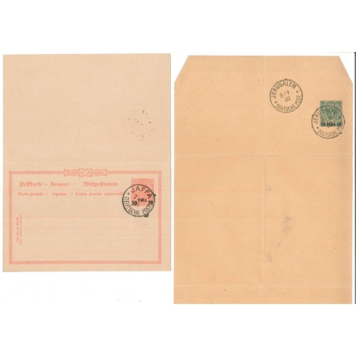 228 - German Post Offices in Turkish Empire; 1899 20pa card, 20pa+20pa reply card (outward part only cance... 