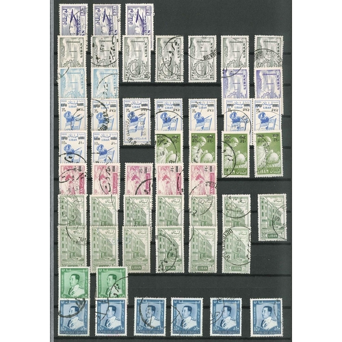 250 - Lebanon; duplicated mainly used lot in stockbook (sometimes up to fifty or more of each), mainly in ... 