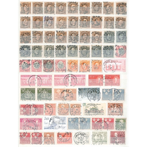 337 - Sweden; 1860s-1980s (mainly in the earlier part) stockbook well-filled with stamps collected for the... 