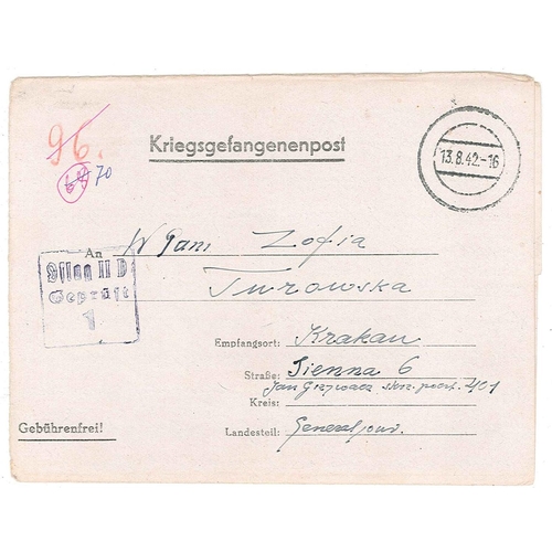 529 - Covers; Prisoner of War Mail; 1942 lettersheet from (Polish ?) prisoner at Oflag IID to Krakau. Squa... 