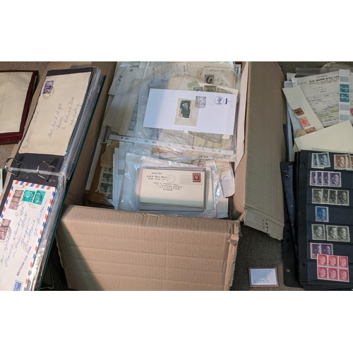 15 - Collections and Mixed Lots; medium box filled with world stamps on stockleaves and stockcards, cover... 